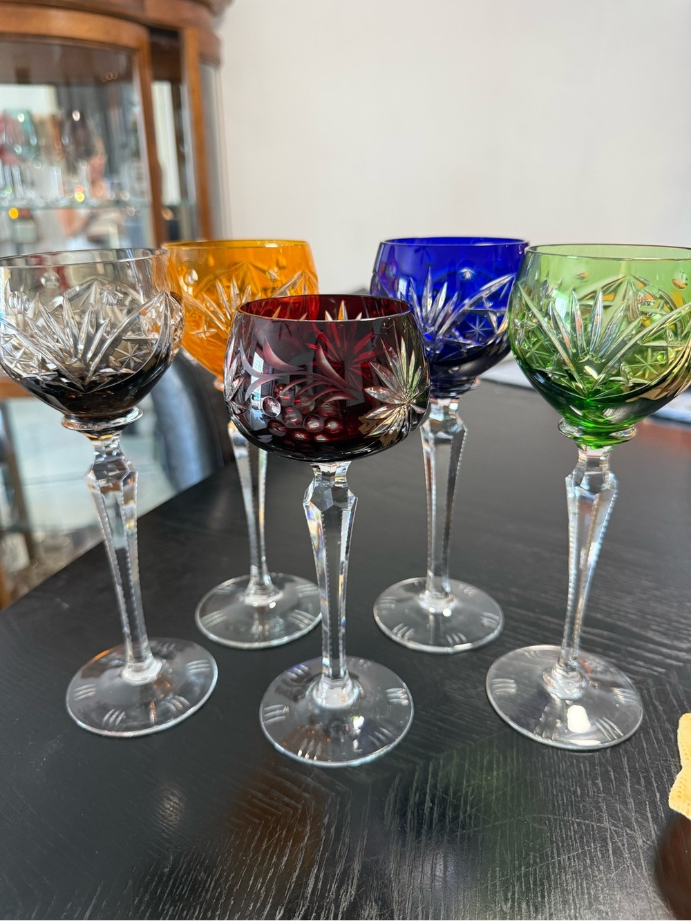 Set of 5 Cut Crystal Colored Wine Glasses - Multicolor